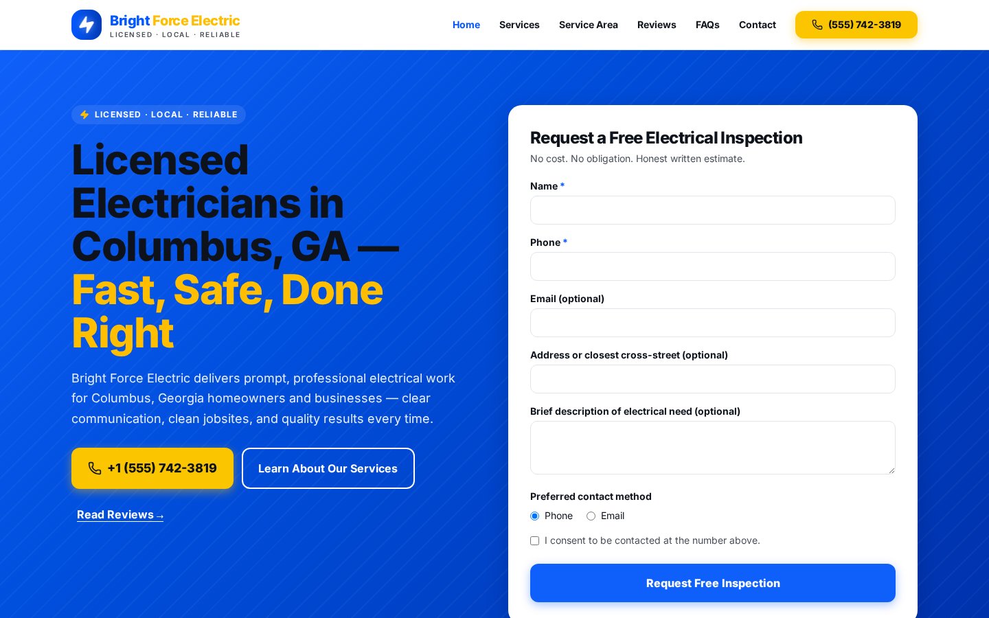BrightForce Electric website mockup